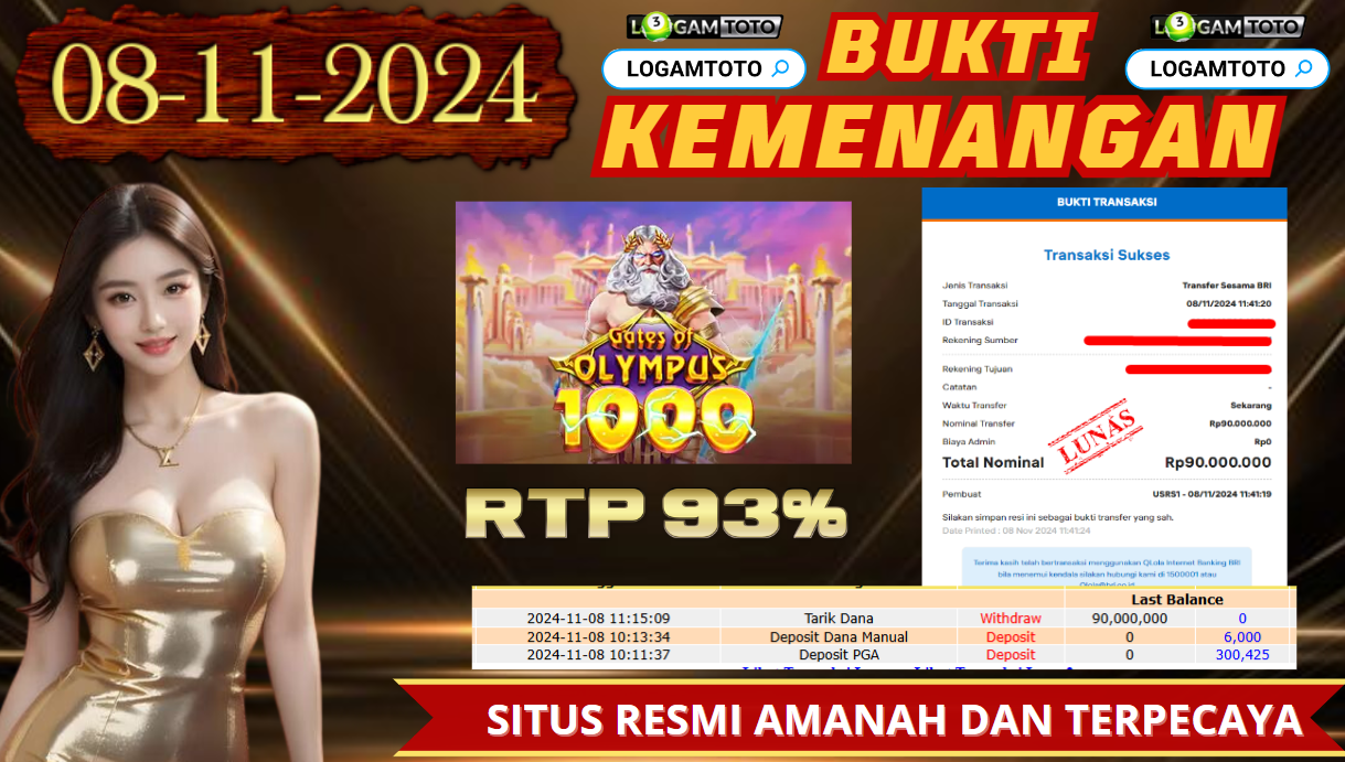 SELAMAT KEPADA MEMBER SETIA LOGAMTOTO BERHASIL JACKPOT DI PERMAINAN SLOT GATES OF OLYMPUS 1000